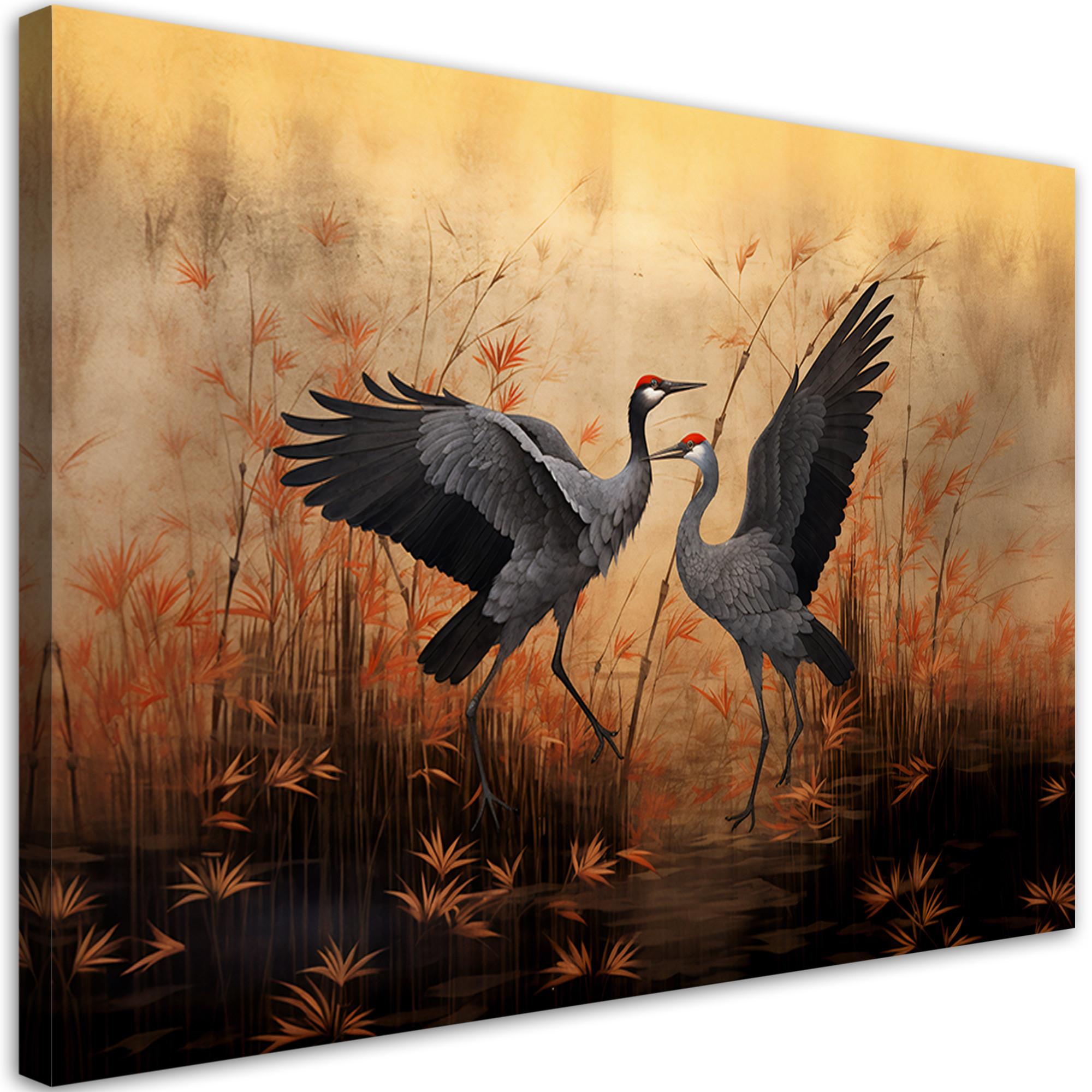 LEINWANDBILD Kranich Natur Vögel 120x80cm - Orange, Textil (120/80cm) - Feeby