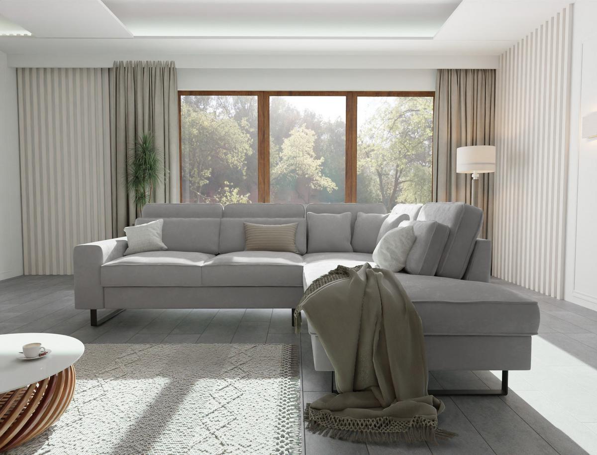 ECKSOFA Zuri Hellgrau Samt - Hellgrau/Schwarz, Holz/Kunststoff (290/231cm) - S-Style Möbel