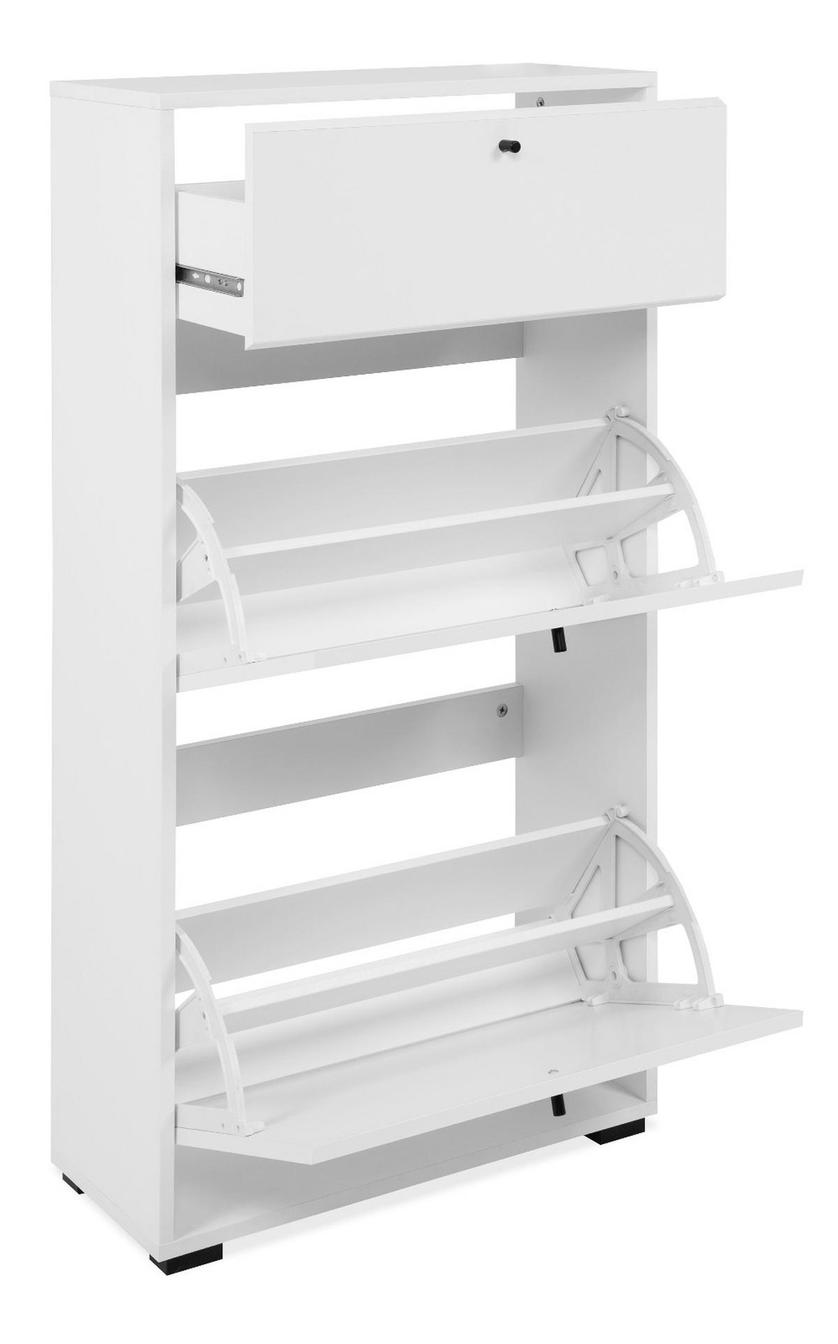 SCHUHKIPPER weiß 58 x 111 cm, Schuhkommode mit Klappen und Schubkasten - Schwarz/Weiß, Holzwerkstoff/Kunststoff (58/111/25cm) - Furn.Design
