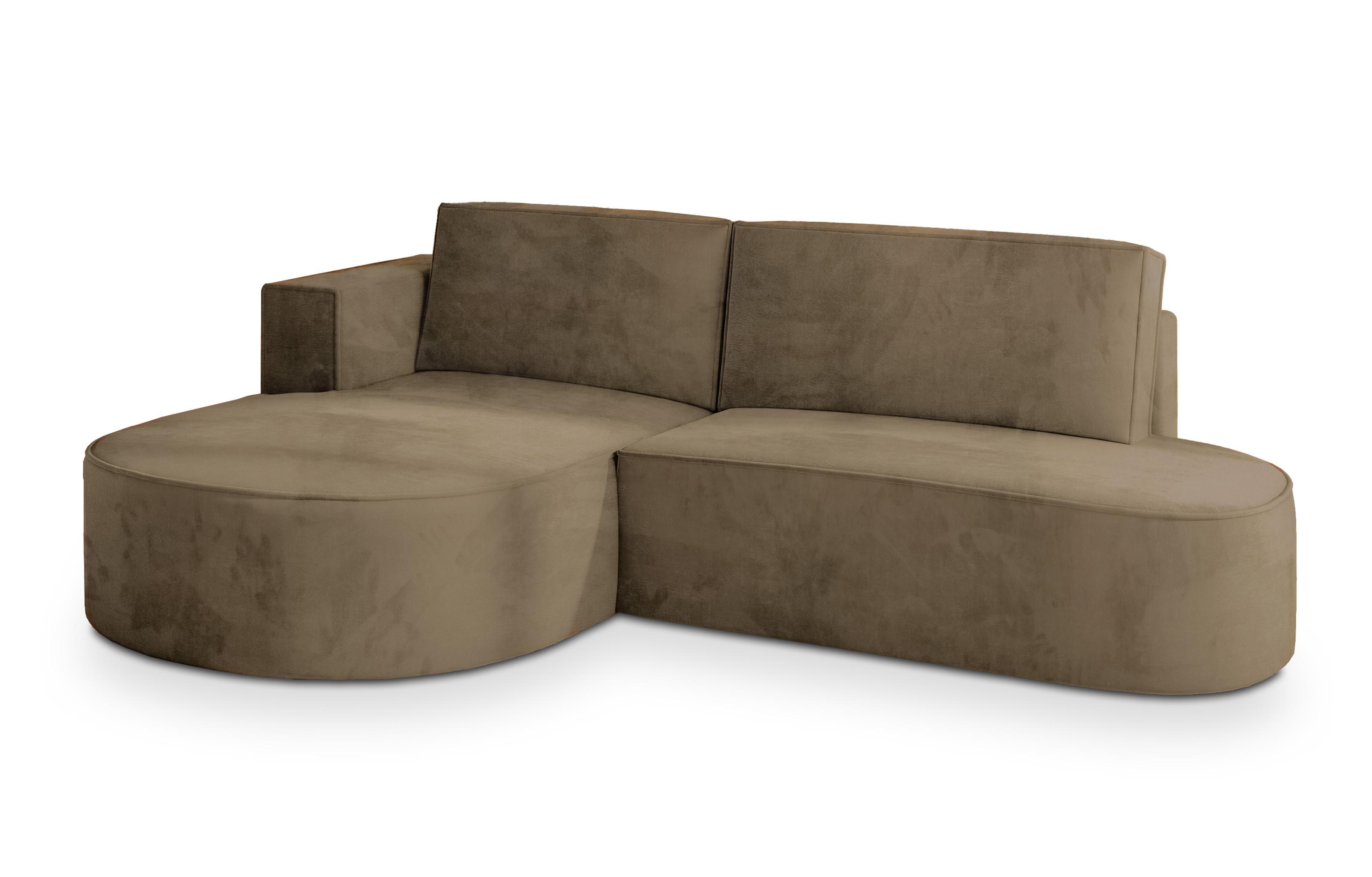ECKSOFA CORTIO M L-S Beige Velours-Stoff mit Schlaffunktion - Beige/Grau, Holz/Kunststoff (265/174cm) - MASSENO