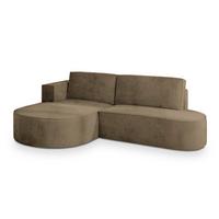 ECKSOFA CORTIO M L-S Beige Velours-Stoff mit Schlaffunktion - Beige/Grau, Holz/Kunststoff (265/174cm) - MASSENO