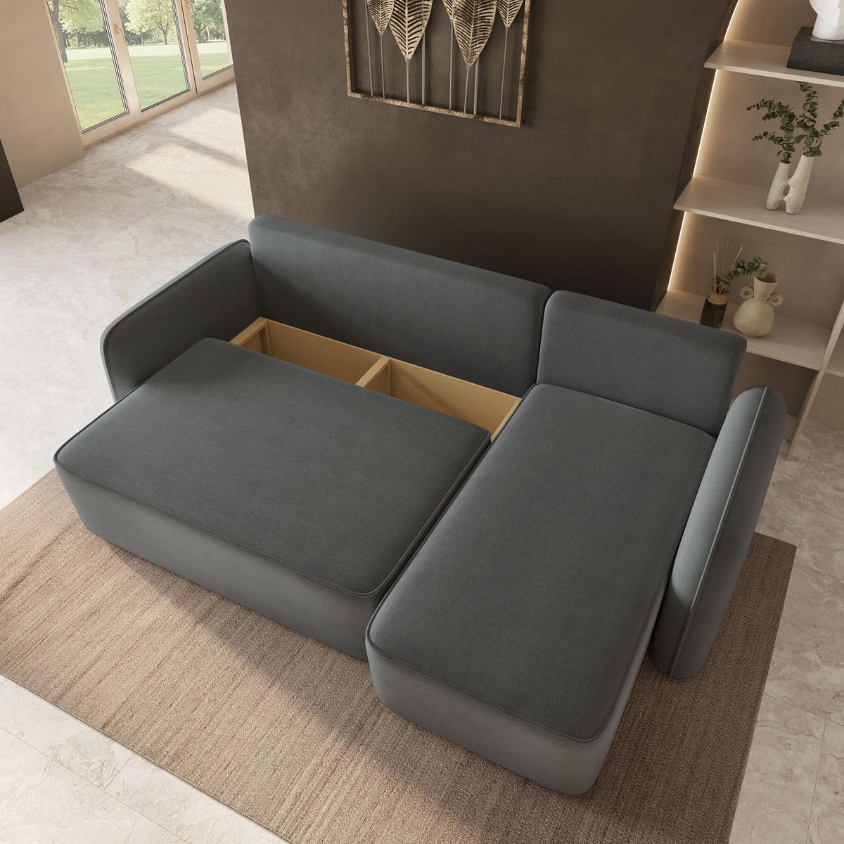 ECKSOFA DOLVER CL Grau Samtstoff mit Schlaffunktion - Grau, Holzwerkstoff/Textil (238/156cm) - MASSENO