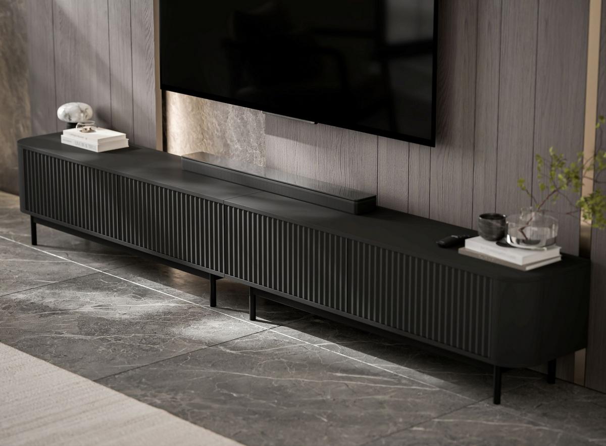 TV-LOWBOARD 2er-Set Aurora Schwarz matt 280 cm mit Metallrahmen - Schwarz, Holzwerkstoff/Metall (280/44/35cm) - Meble Lindner