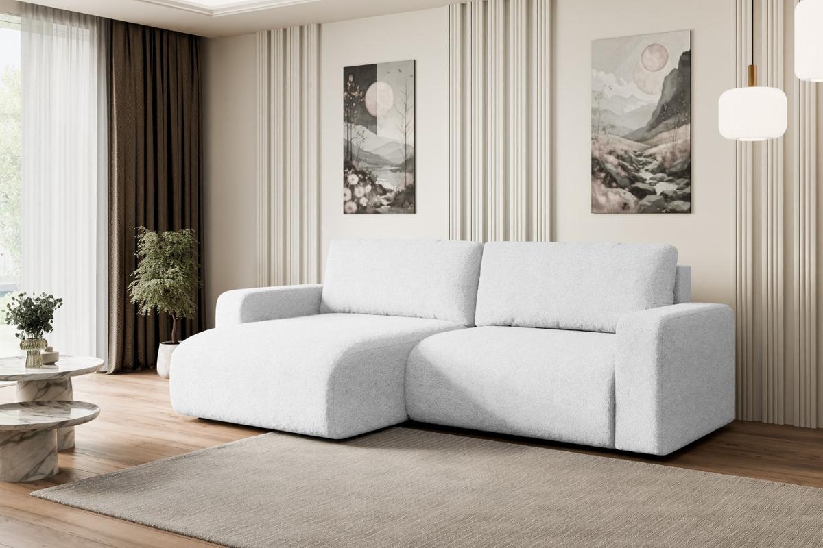 ECKSOFA mit Schlaffunktion und Bettkasten KLEEA-L - 247x143x83 cm Weiß Bouclé - Schwarz/Weiß, Holzwerkstoff/Kunststoff (247/143cm) - ALTDECOR