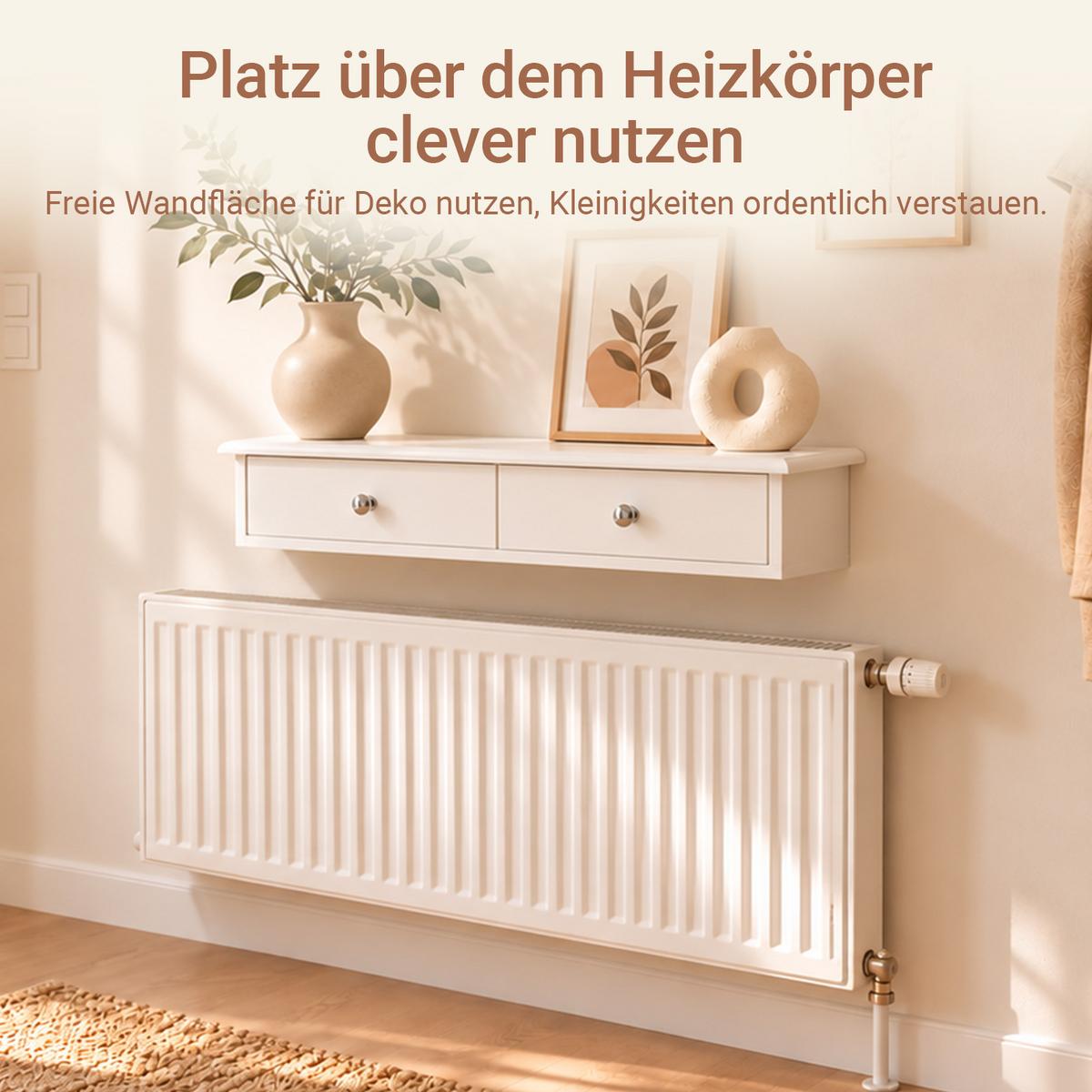 WANDREGAL Weiß mit 2 Schubladen, 64 x 10 x 15 cm, Ablage bis 10 kg, für Flur, Bad und Wohnzimmer - Weiß, Holzwerkstoff (64/10/15cm) - SoBuy