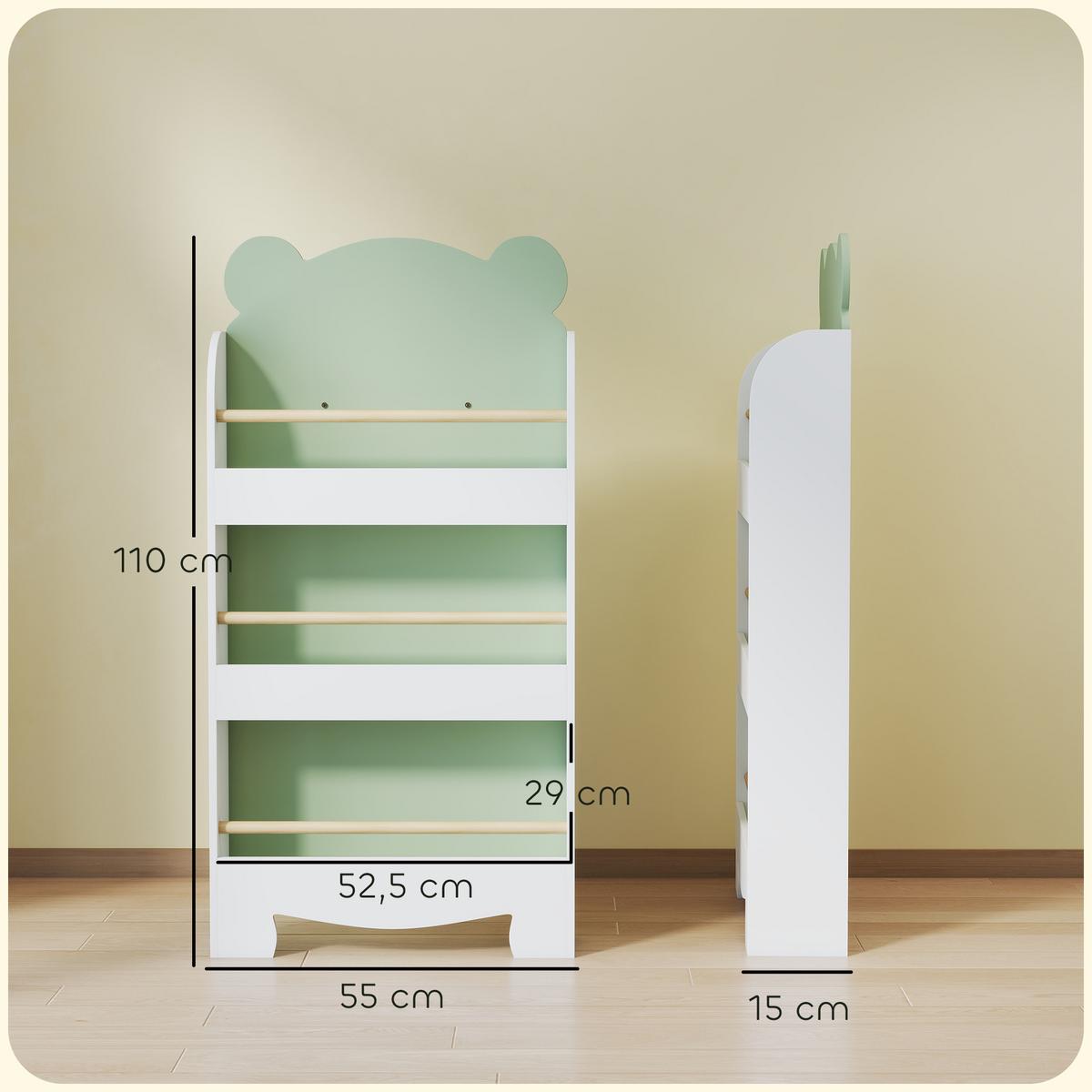 KINDER-BÜCHERREGAL MDF Grün - Grün, Holzwerkstoff (15/110/55cm) - AIYAPLAY