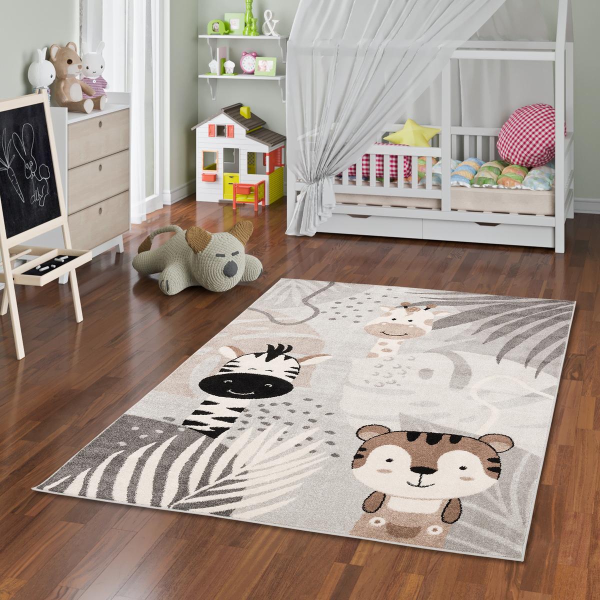 KINDER TEPPICH SOFTSTAR KIDS SAFARI FRIENDS - Grau, Textil (200/290cm) - Pergamon