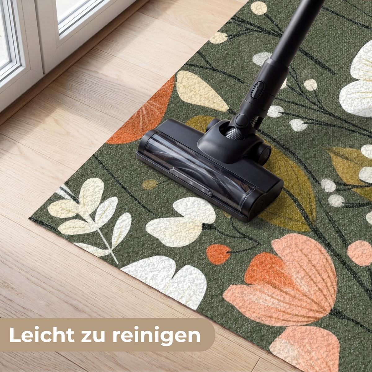 FUSSMATTE Blumen - Illustration - Grün Flurteppich 150x90 cm - Dunkelgrün, Kunststoff (150/0.4cm) - MuchoWow