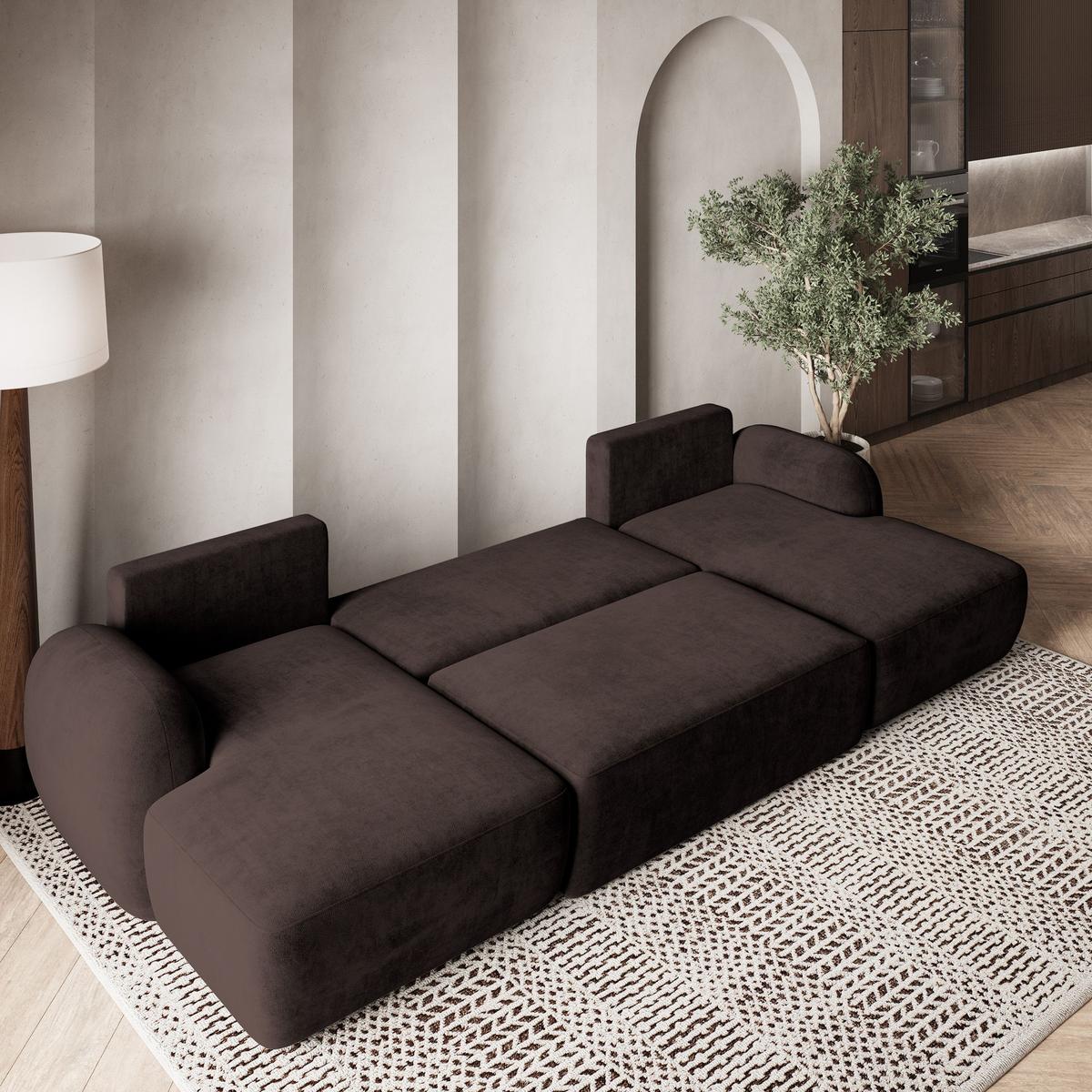 WOHNLANDSCHAFT SAVONA K Braun Plüsch-Stoff mit Schlaffunktion - Schwarz/Braun, Holz/Kunststoff (320/90/148cm) - MASSENO