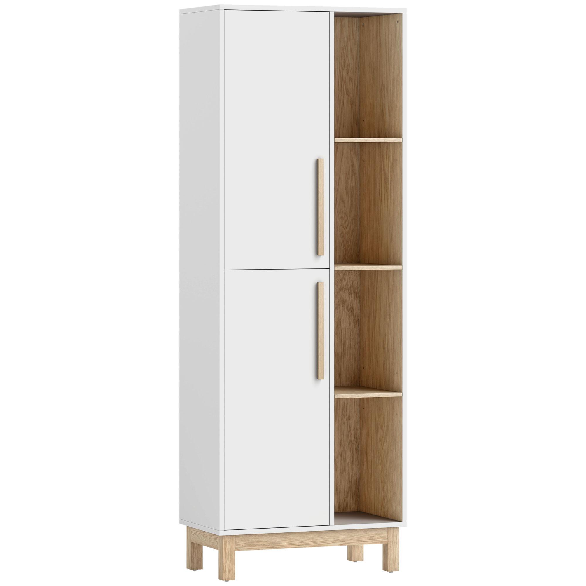 BÜCHERREGAL mit 2 Türen Standregal mit 4 Offenen Ebenen Verstellbaren Ablagen - Multicolor/Weiß, Holzwerkstoff (35/176/62.5cm) - HOMCOM