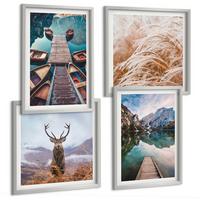 BILDER SET 4er Set - 50x50 cm & 40x60 cm Silberner Rahmen - Seeboote Hirsche Berge - Silberfarben, Kunststoff (50/50cm) - TULUP