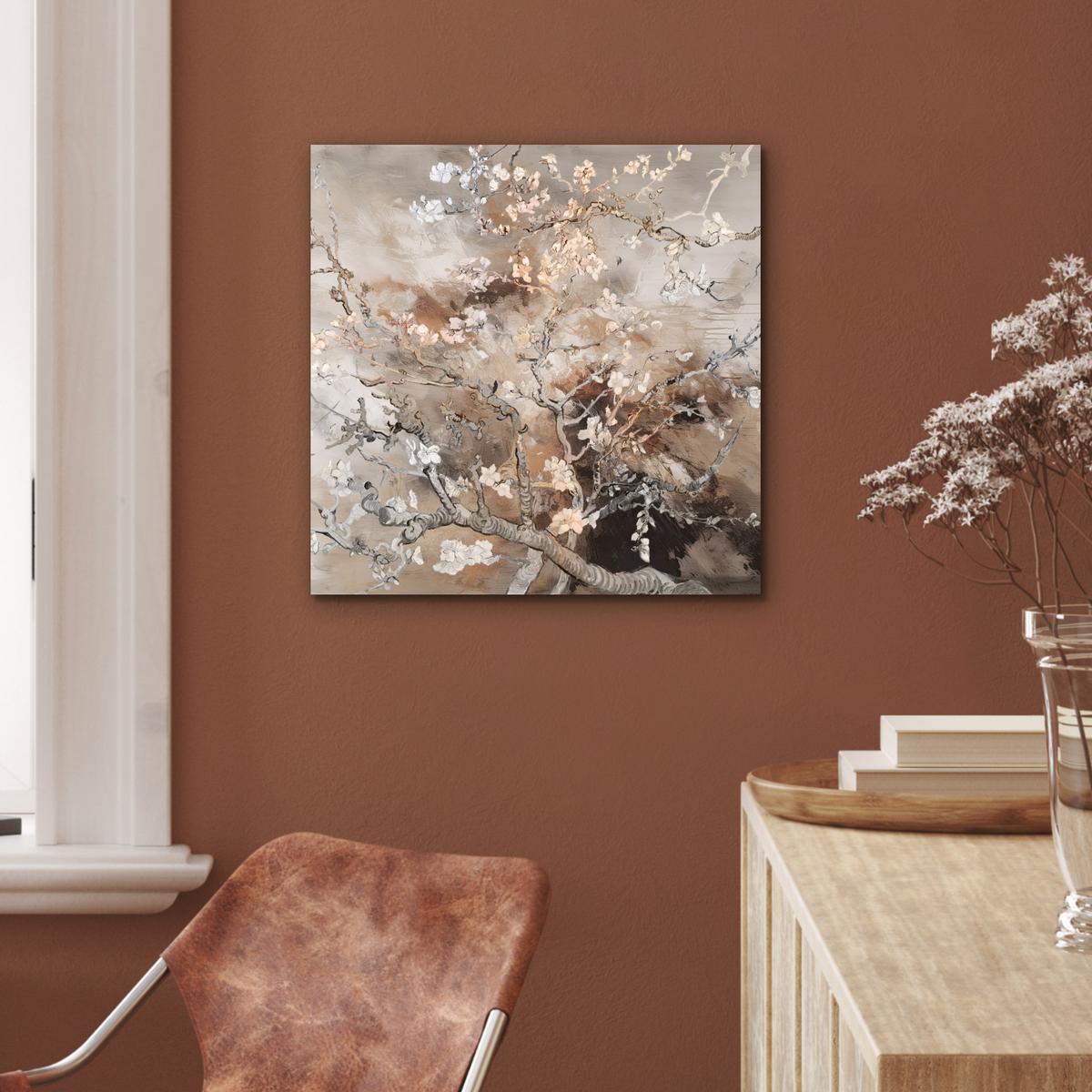 METALLBILD Mandelblüte - Kunst - Van Gogh - Beige - Abstrakt 50x50 cm - Braun, Metall (50/50cm) - MuchoWow