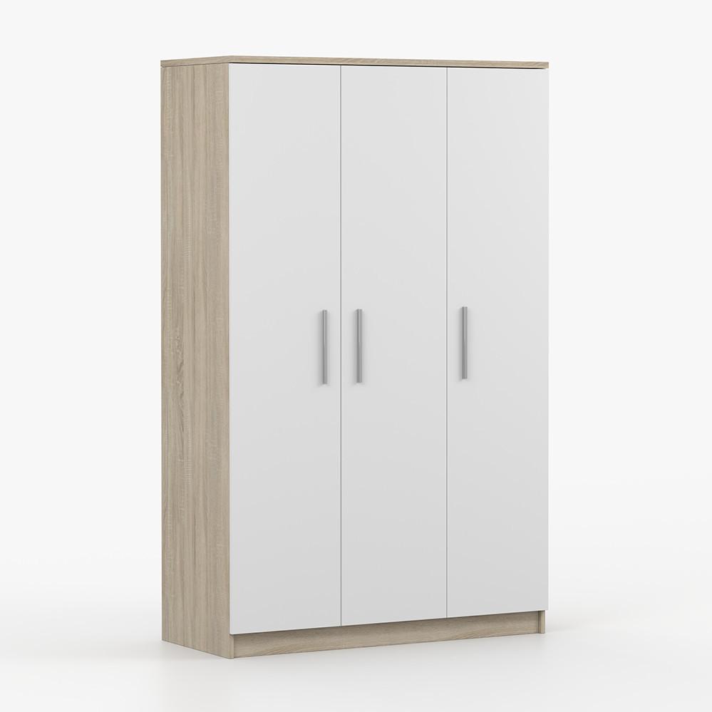 KLEIDERSCHRANK Omega III 19 3D, 120/192/50, 3-türig, Sonoma-Eiche - Weiß, Holzwerkstoff (80/192/50cm) - imoebel24
