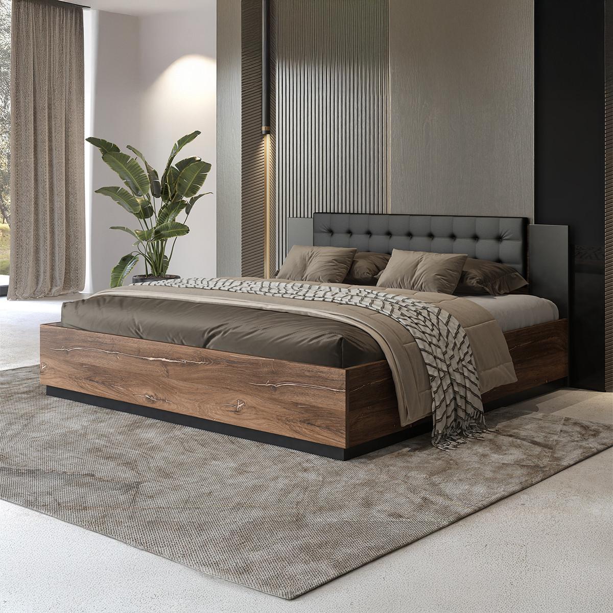 BOXBETT 180/200 Alec Dunkelholz und Schwarz - Schwarz, Holzwerkstoff (180/200cm) - Petits-meubles