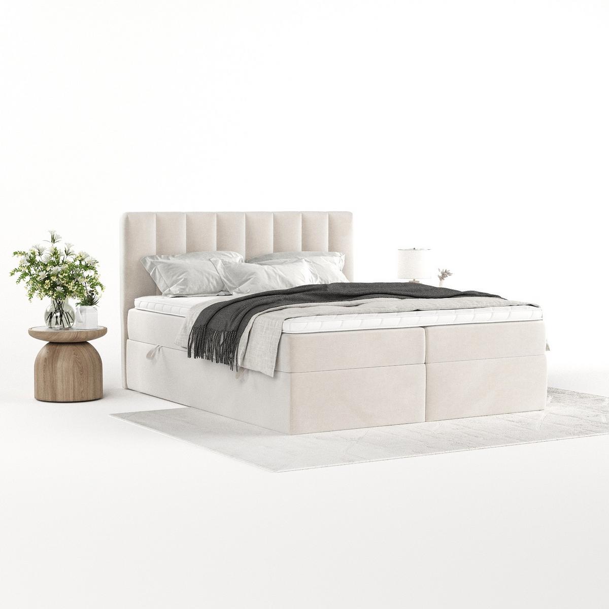 BOXBETT Bari 140/200 cm Creme im Paros Stoff - Creme, Holz/Holzwerkstoff (140/200cm) - AltaBeds