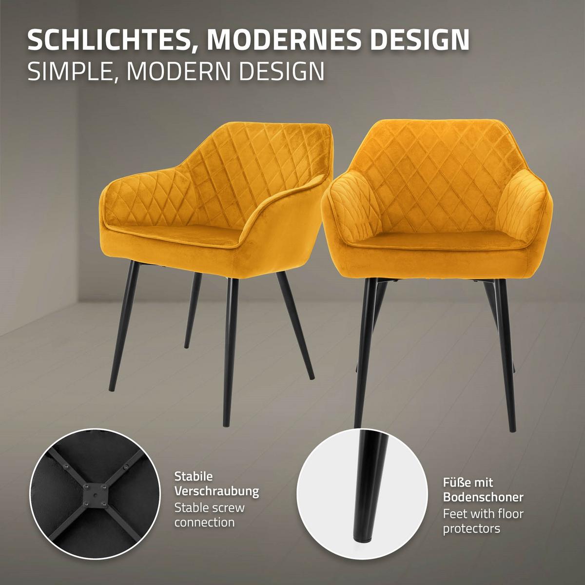 ESSZIMMERSTUHL 4er Set Senfgelb Samt - Gelb/Schwarz, Textil/Metall (63/80/60cm) - ML-DESIGN