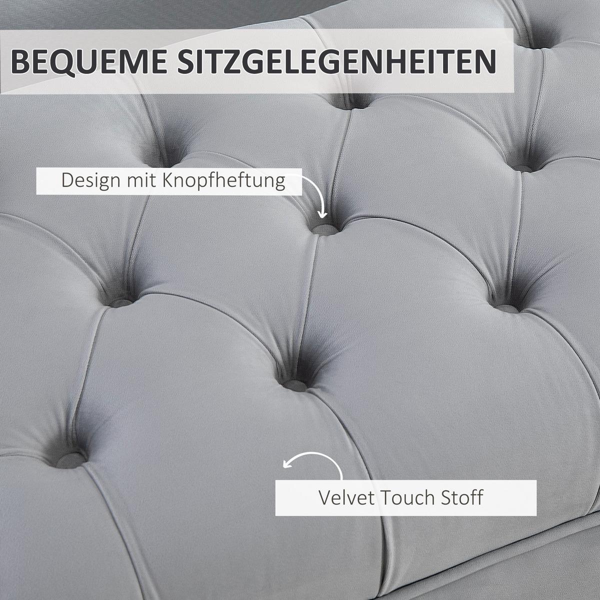 SITZBANK Bettbank Schuhbank mit erhöhten Beine Schlafzimmer Samt Hellgrau - Hellgrau, Kunststoff (45/42/118cm) - HOMCOM