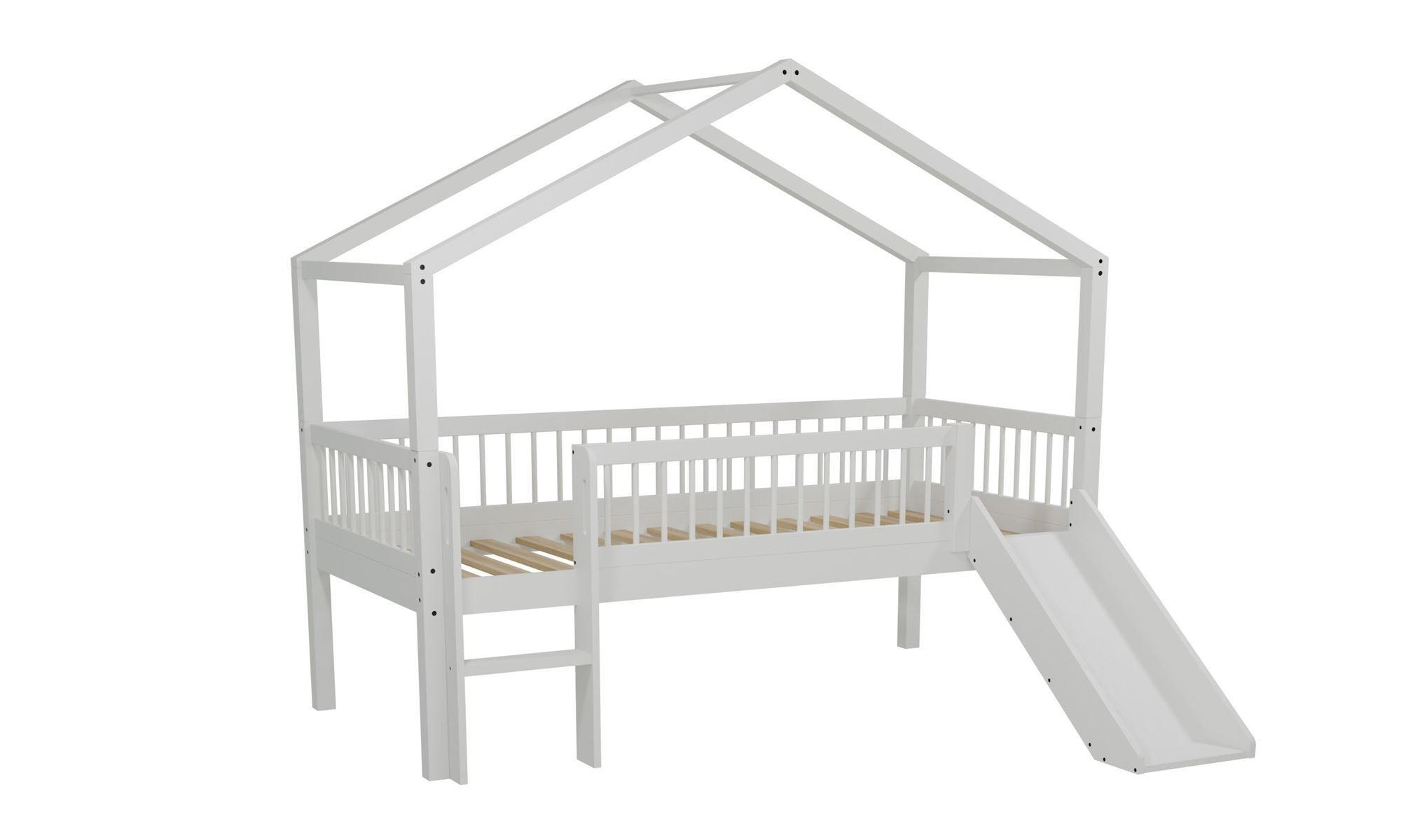 HAUSBETT HALBHOCH 90x200 Keeley Buche Weiß mit Rutsche Dach - Weiß, Holz (90/200cm) - 58aufmkessel