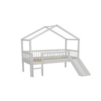 HAUSBETT HALBHOCH 90x200 Keeley Buche Weiß mit Rutsche Dach - Weiß, Holz (90/200cm) - 58aufmkessel