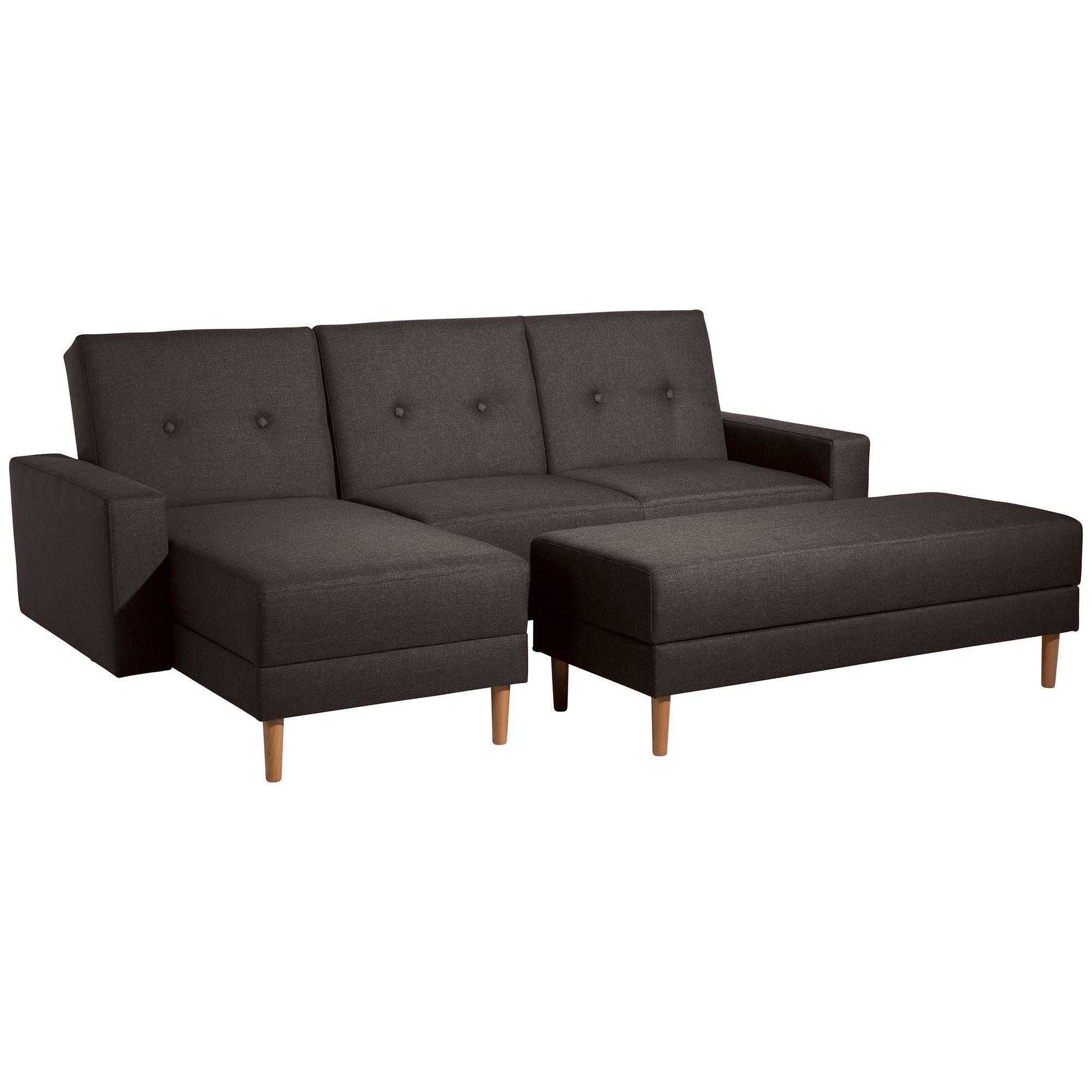 FUNKTIONSSOFA mit Hocker Kattie Flachgewebe schoko - Mokka, Kunststoff (144/230cm) - 58aufmkessel