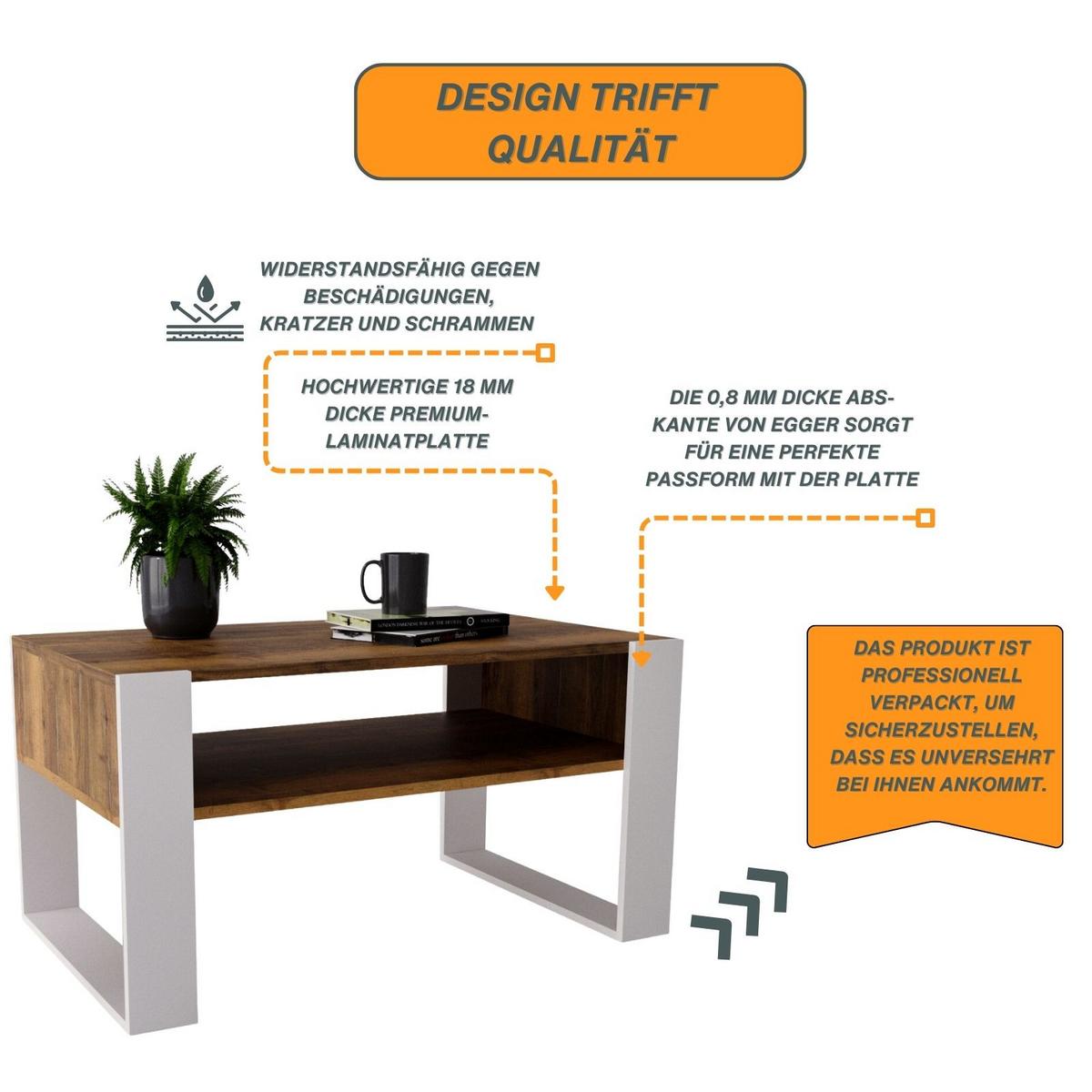 COUCHTISCH Karo92 92/45/53,6 - Nussbaumfarben/Weiß, Holzwerkstoff (54/92/45cm) - RAUMHIRSCH FURNITURE