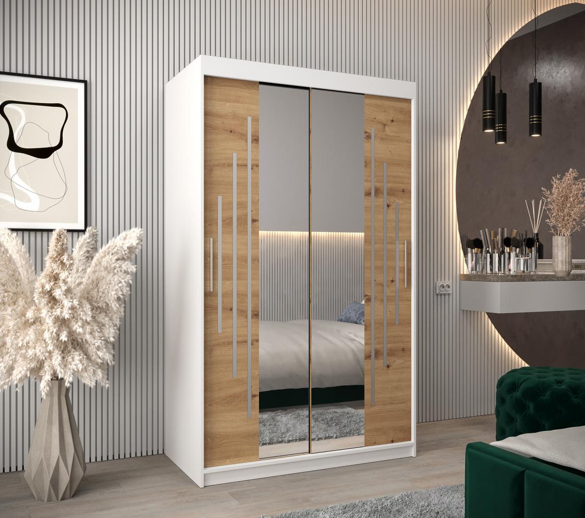 SCHWEBETÜRENSCHRANK 200/120/62 2-türig - Silberfarben/Eiche Artisan, Holz/Kunststoff (120/200/62cm) - Abiks Möbel
