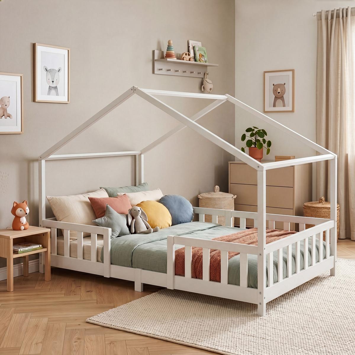 HAUSBETT Treviolo - Weiß, Holz (120/200cm) - [en.casa]