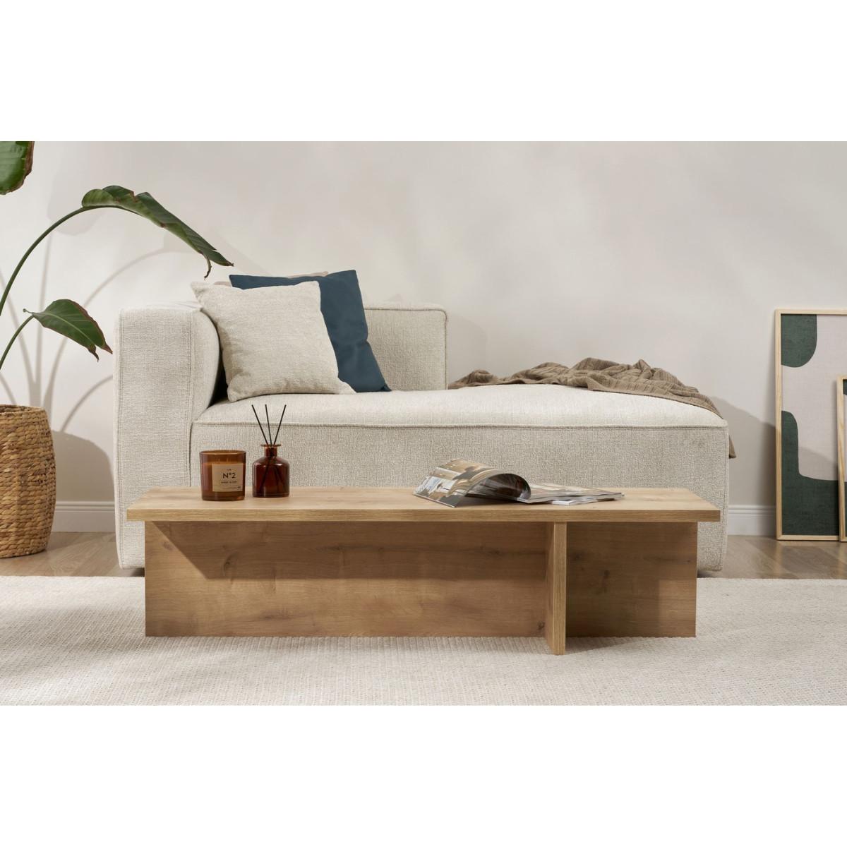 COUCHTISCH mit rechteckiger Platte und asymmetrischem Fuß L120 cm - HARBOR - Eichefarben, Holzwerkstoff (50/45/30cm) - Calicosy