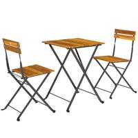BISTROTISCH-MIT-2-STÜHLEN 3er Set Akazienholz Stahl Teak - Teakfarben, Metall - Outsunny