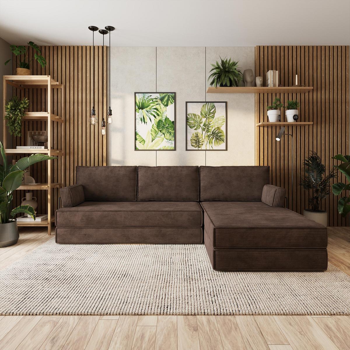 ECKSOFA ANKO modulares Boneless Sofa mit Schlaffunktion Braun Kordstoff - Braun, Textil (270/160cm) - MASSENO