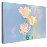 LEINWANDBILD Tulpen - Rosa Akzente - Blau Groß 140x90 cm - Pastellblau, Textil (140/90cm) - MuchoWow