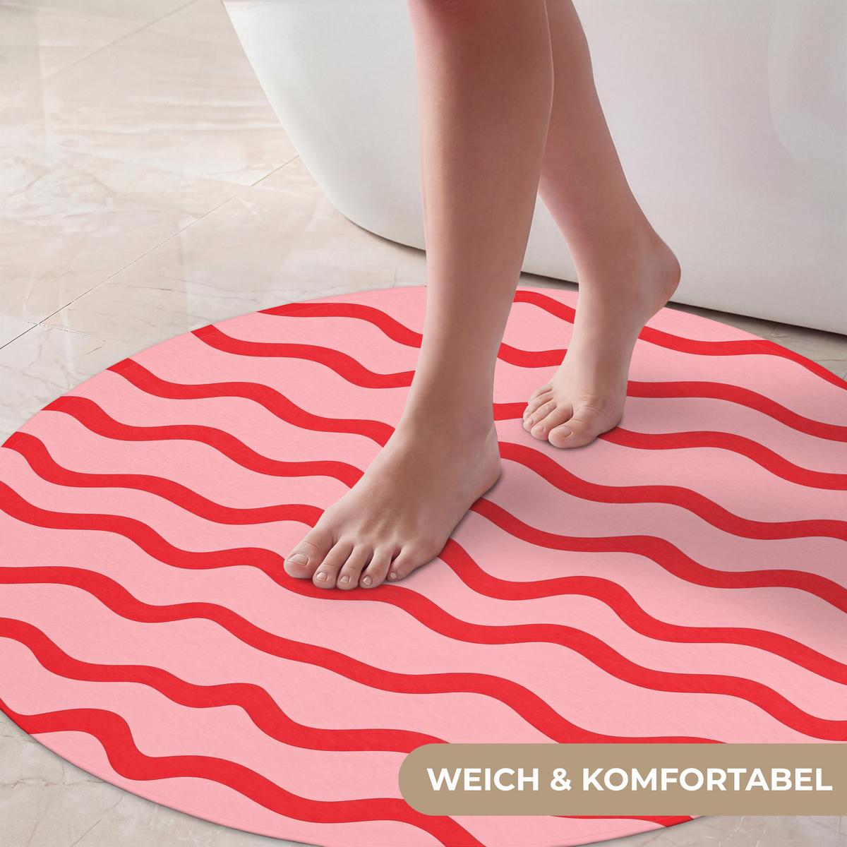BADEMATTE Verspielt - Muster - Rot Badvorleger 70x70 cm - Rosa, Textil (70/70cm) - OnlyWow