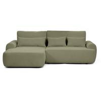 ECKSCHLAFSOFA Oliver im Bouclé-Gewebe, Hellgrün, links - Schwarz/Hellgrün, Textil (266/160cm) - Beautysofa