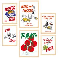 POSTER Set Mit 6 Von Lebensmitteln & Gerichten Im Pop Art A3 & A4 Rahmen Aus Hellem Holz - Beige, Papier (29/3cm) - Nacnic