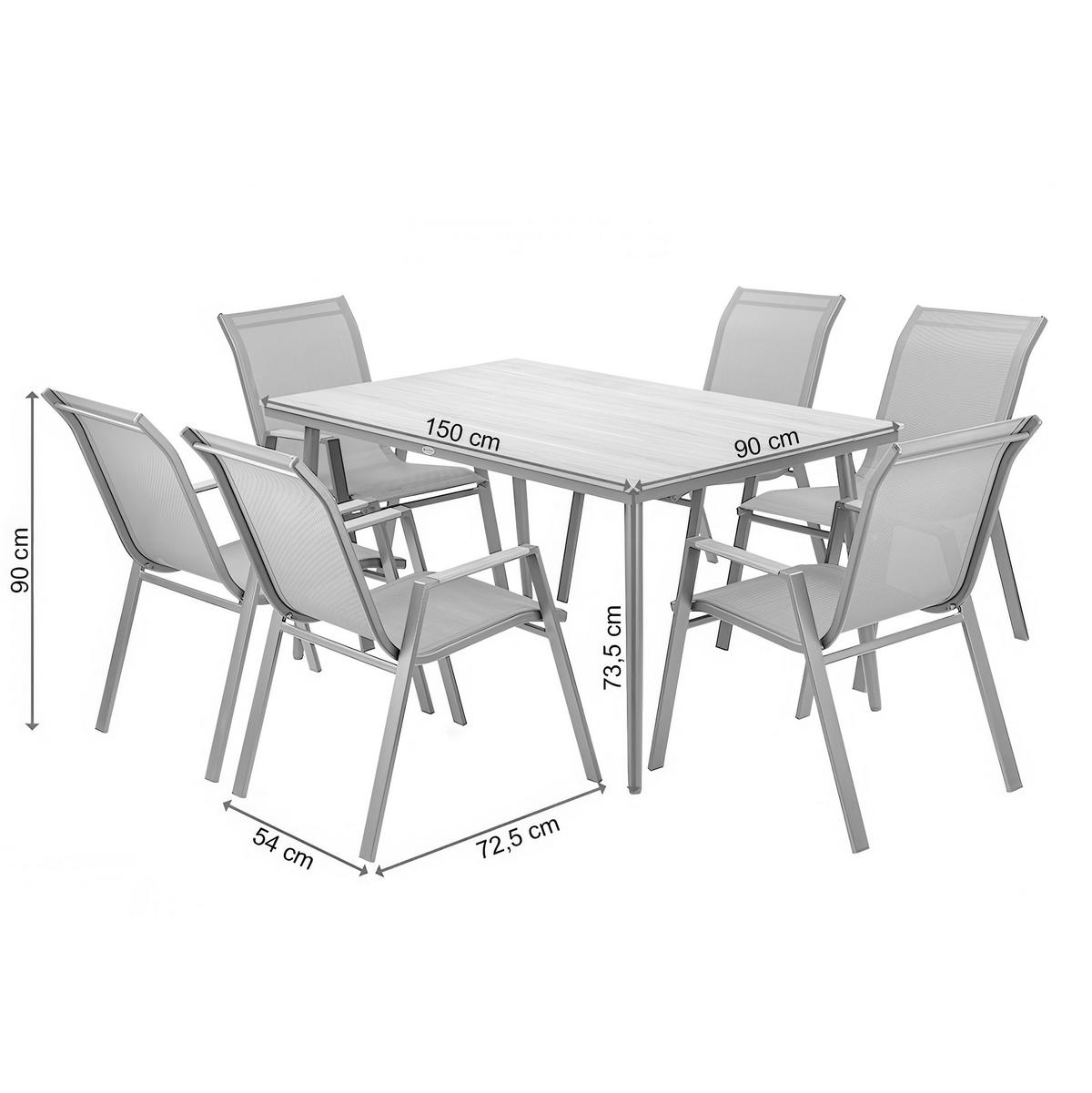 GARTENSET Valencia, 6 stapelbare Stühle + großer Esstisch 200x90 cm, Polywood-Tischplatte, Beige - Beige, Metall - Beautysofa