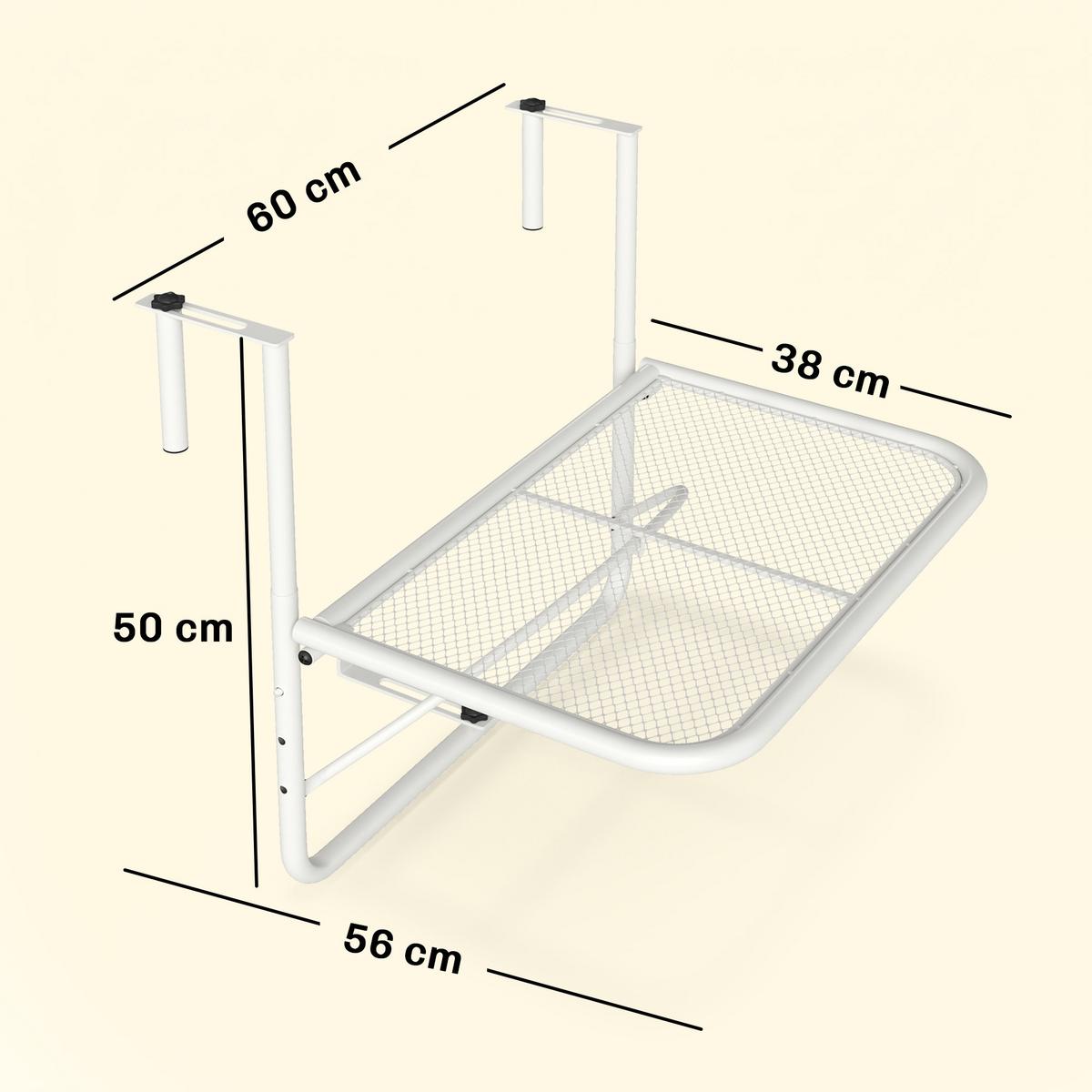 BALKONHÄNGETISCH Gartentisch höhenverstellbar rechteckig Terrasse Beistelltisch - Weiß, Metall (60/56/50cm) - Outsunny