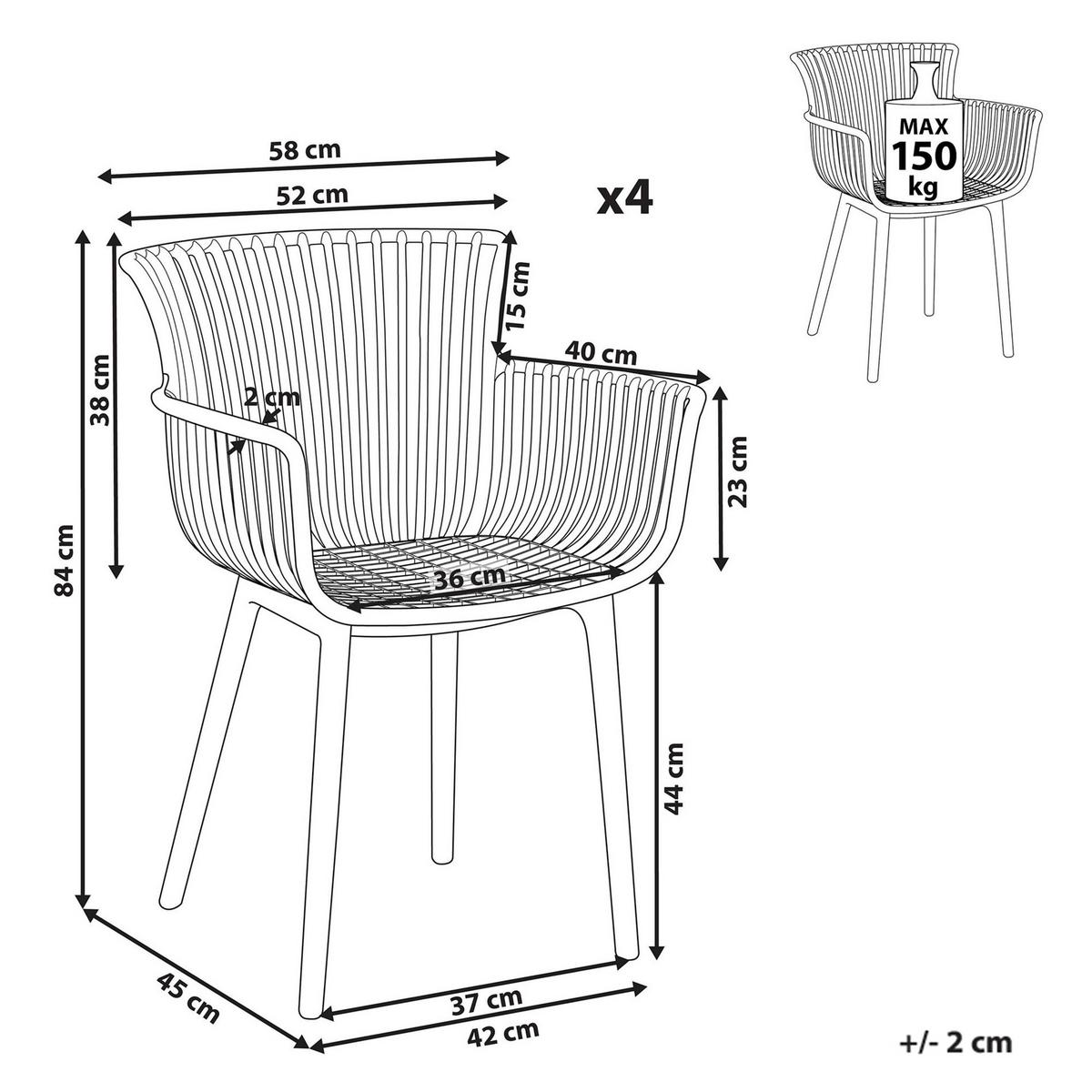 GARTENSTUHL 4er-Set Grün Pesaro - Grün, Kunststoff (58/84/45cm) - Beliani