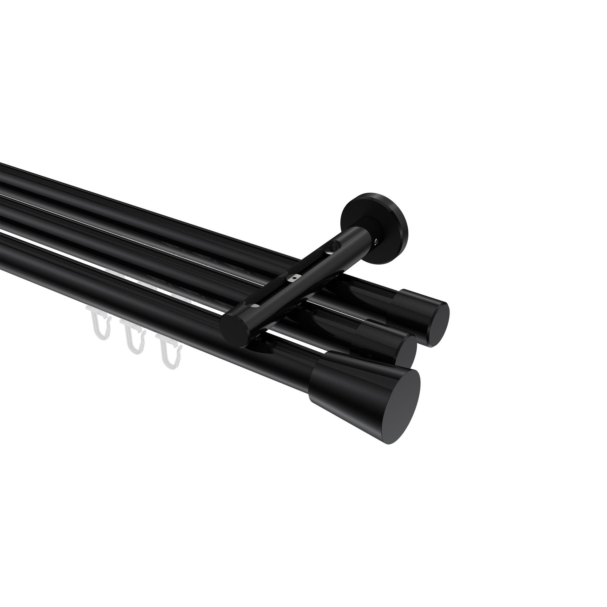GARDINENSTANGE INNENLAUF Siteno Sitra 260 cm (geteilt in 2 x 130 cm), 3-läufig, 20 mm Ø Schwarz - Schwarz, Metall (260cm) - INTERDECO