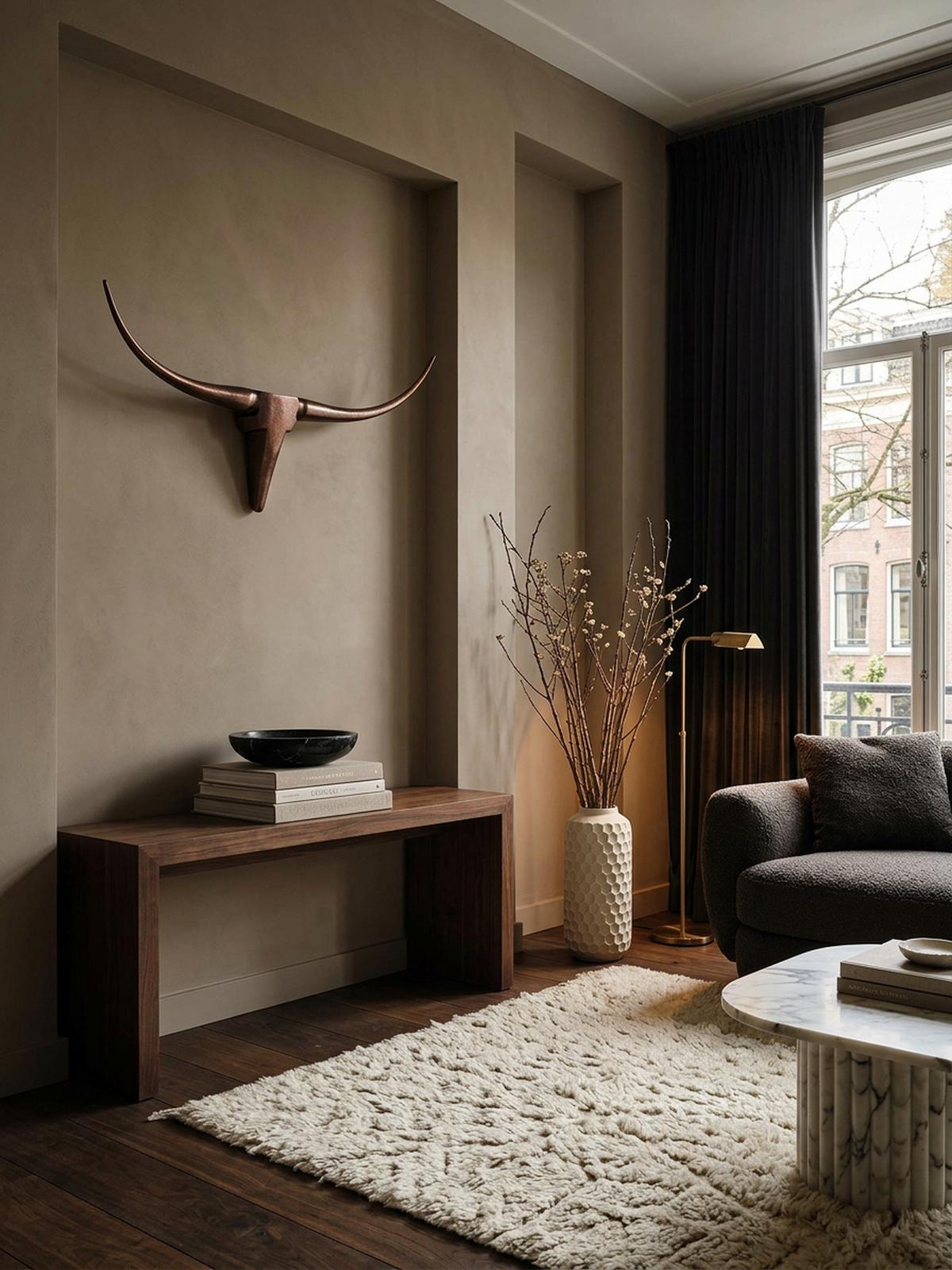 WANDDEKO Bull Geweih aus Aluminium 125 cm Breite, Bronze 100x6x40 cm - Braun, Metall (100/40/6cm) - KADIMA DESIGN