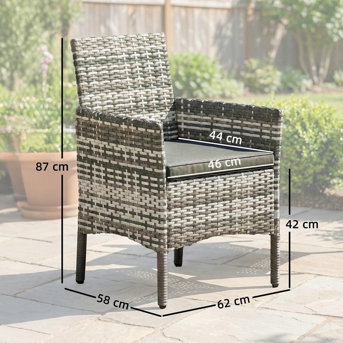 RATTANSTÜHLE 2er Set PE-Rattan Stahl Grau - Grau, Textil/Metall - Outsunny