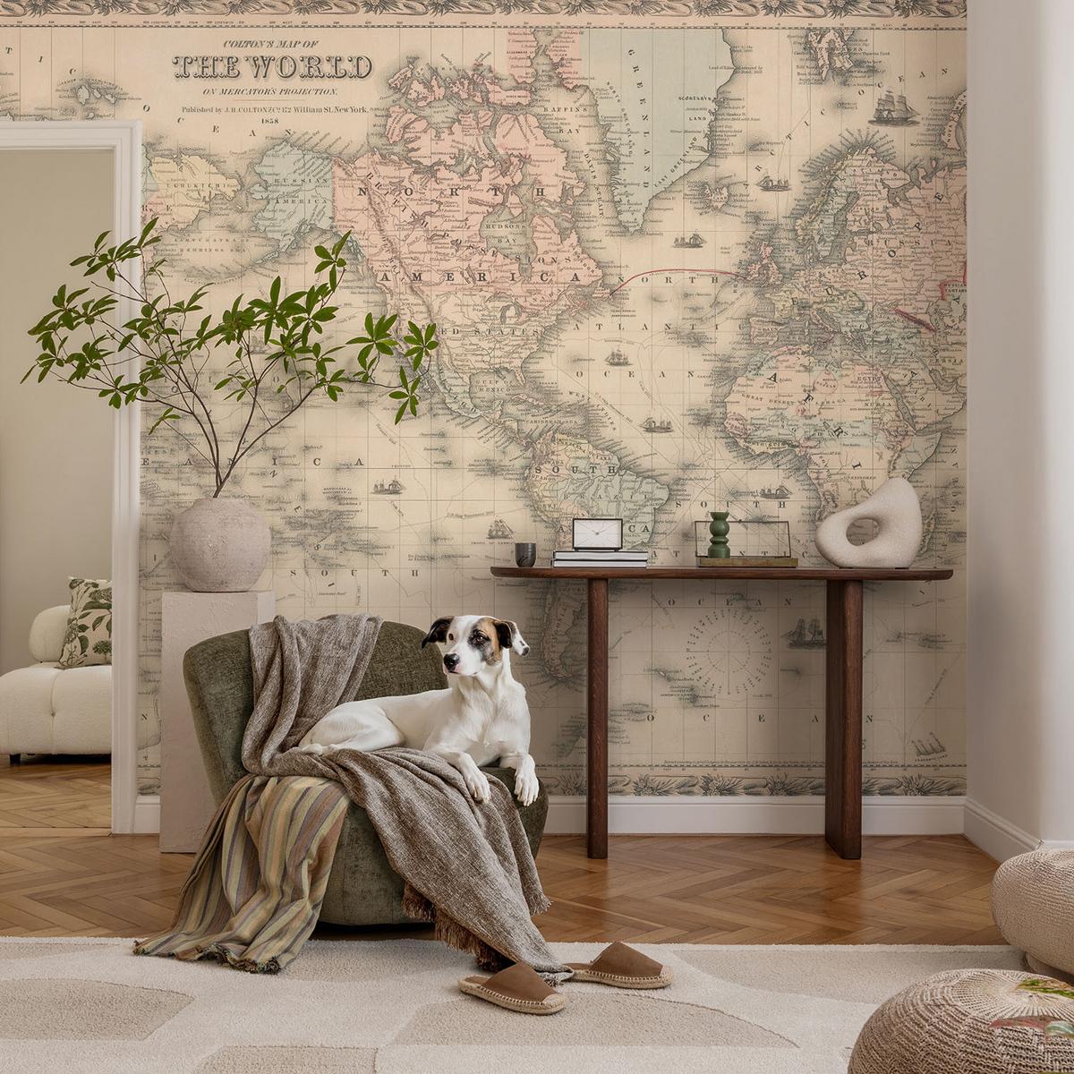 FOTOTAPETE 208x146 cm - Historische Karte - Beige, Textil (208/146cm) - Wallfluent