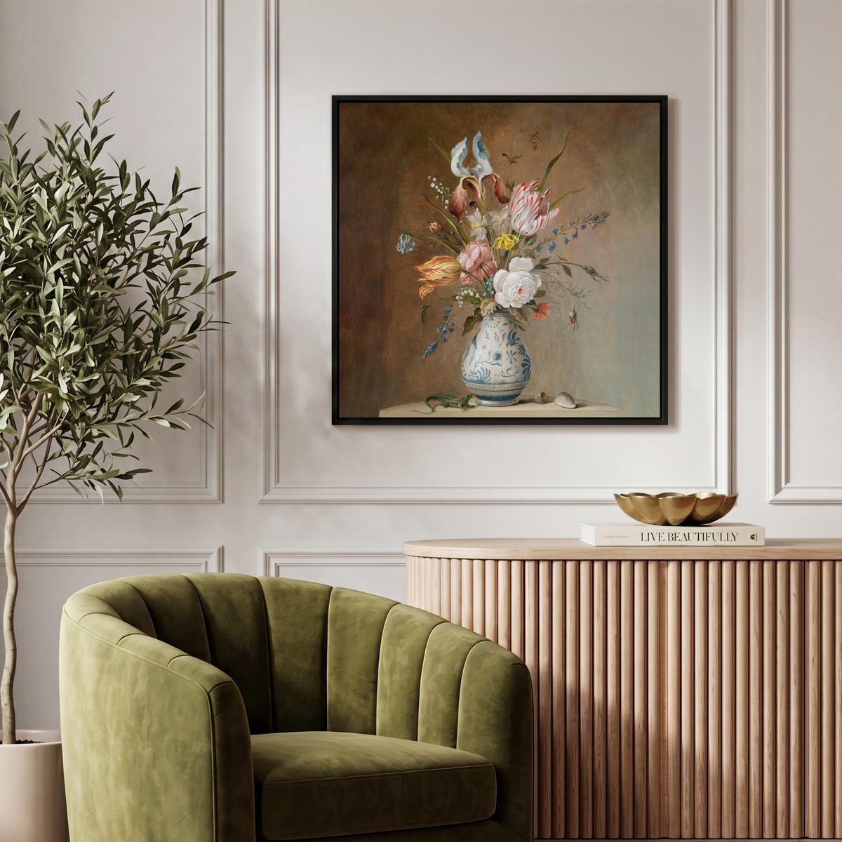 LEINWAND Bilder mit Rahmen - Alte Meister - Blumen - Balthasar van der Ast - 50x50 - Hellbraun, Textil (50/50cm) - MuchoWow