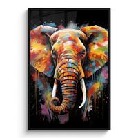 POSTER MIT RAHMEN Elefant - Graffiti - Schwarz - Tiere - Farben Bilderleiste 80x120 cm - Schwarz, Papier (80/120cm) - MuchoWow