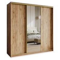 SCHWEBETÜRENSCHRANK TAVI 180/205/60 cm 3-türig mit Spiegel und Schubladen Craft Eiche Gold - Goldfarben/Orange, Holzwerkstoff (180/205/60cm) - MASSENO