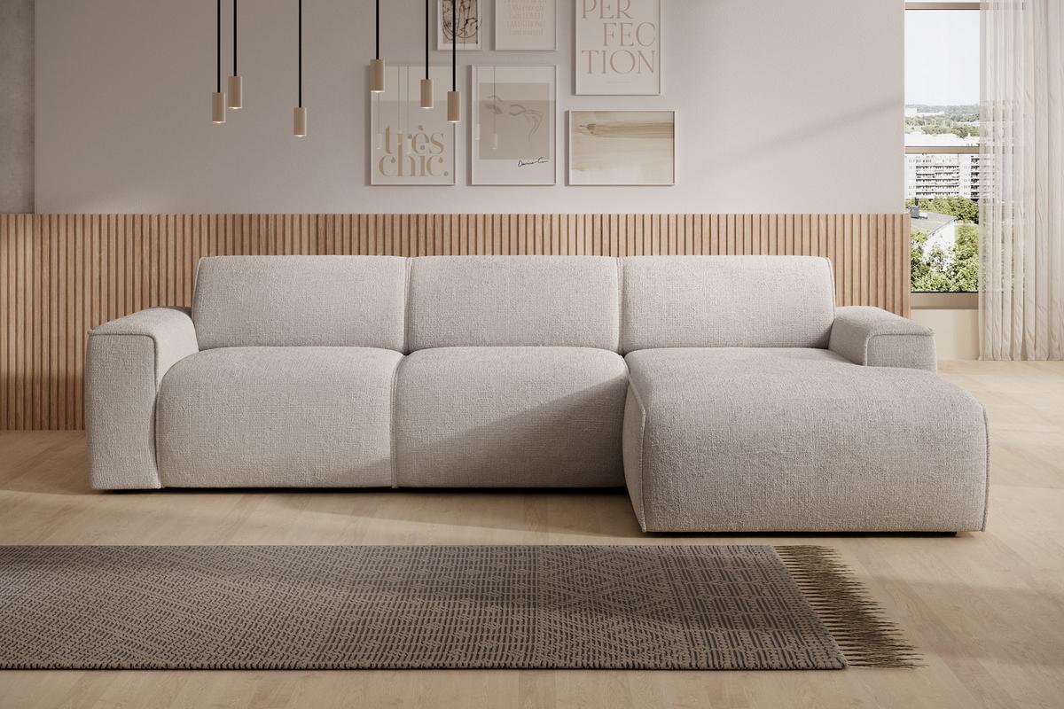 ECKSOFA L Form Didim mini Creme 310/165/78 cm – stilvolle kleine Eckcouch R - Creme/Schwarz, Kunststoff/Textil (310/165cm) - AX Living