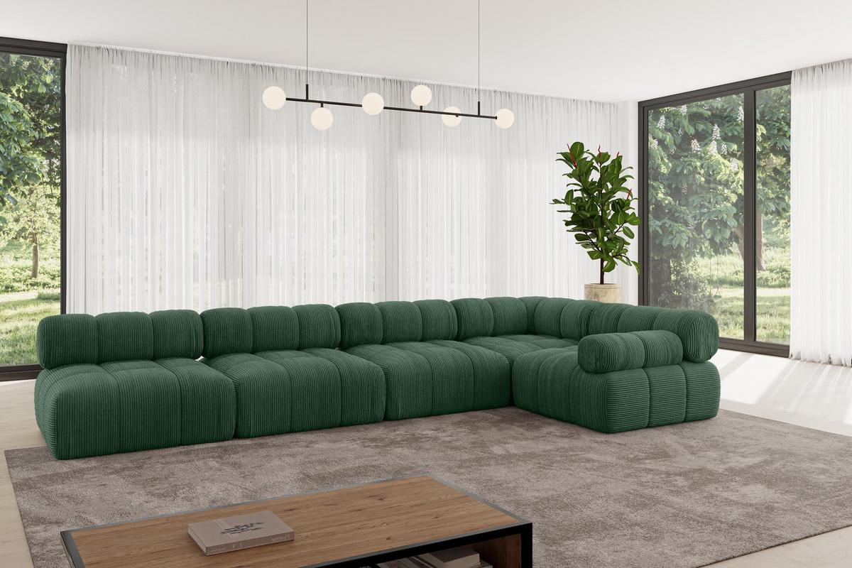 ECKSOFA modulares Sofa Mende-L3 - 380x190x70 cm Grün Cord - Grün, Holzwerkstoff/Textil (380/190cm) - ALTDECOR