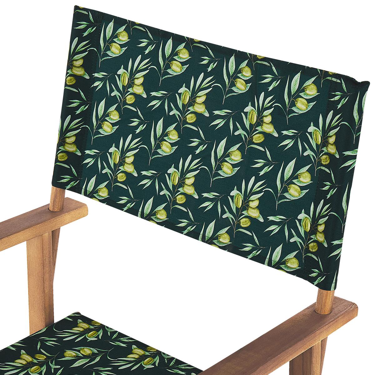 GARTENSTUHL 2er-Set Akazienholz hellbraun Auflagen cremeweiß/dunkelgrün Olivenmuster Cine - Hellbraun/Dunkelgrün, Holz (50/91/50cm) - Beliani