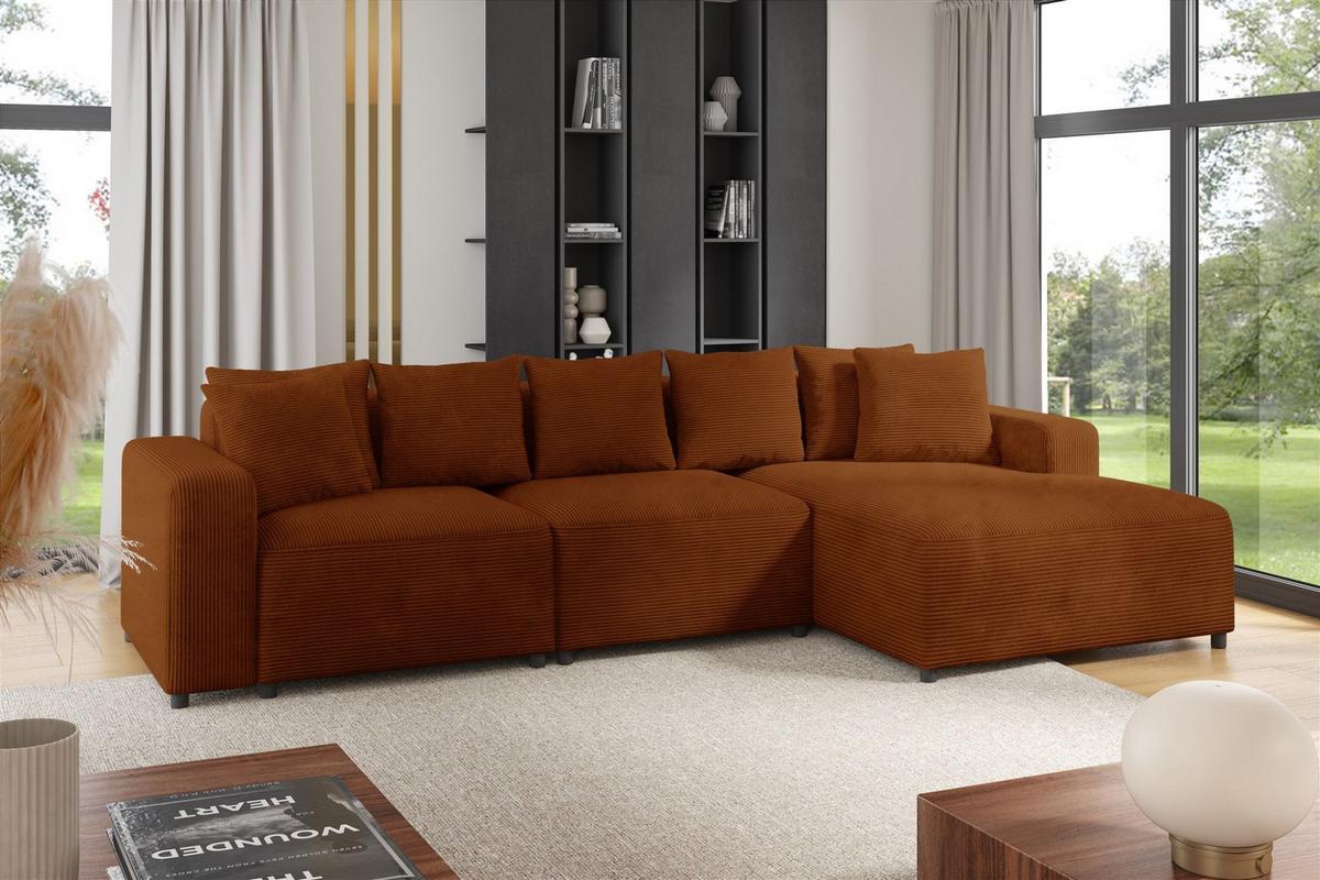 ECKSOFA Megan In Poso - Rotbraun, Holzwerkstoff/Textil (331/165cm) - Fun Möbel