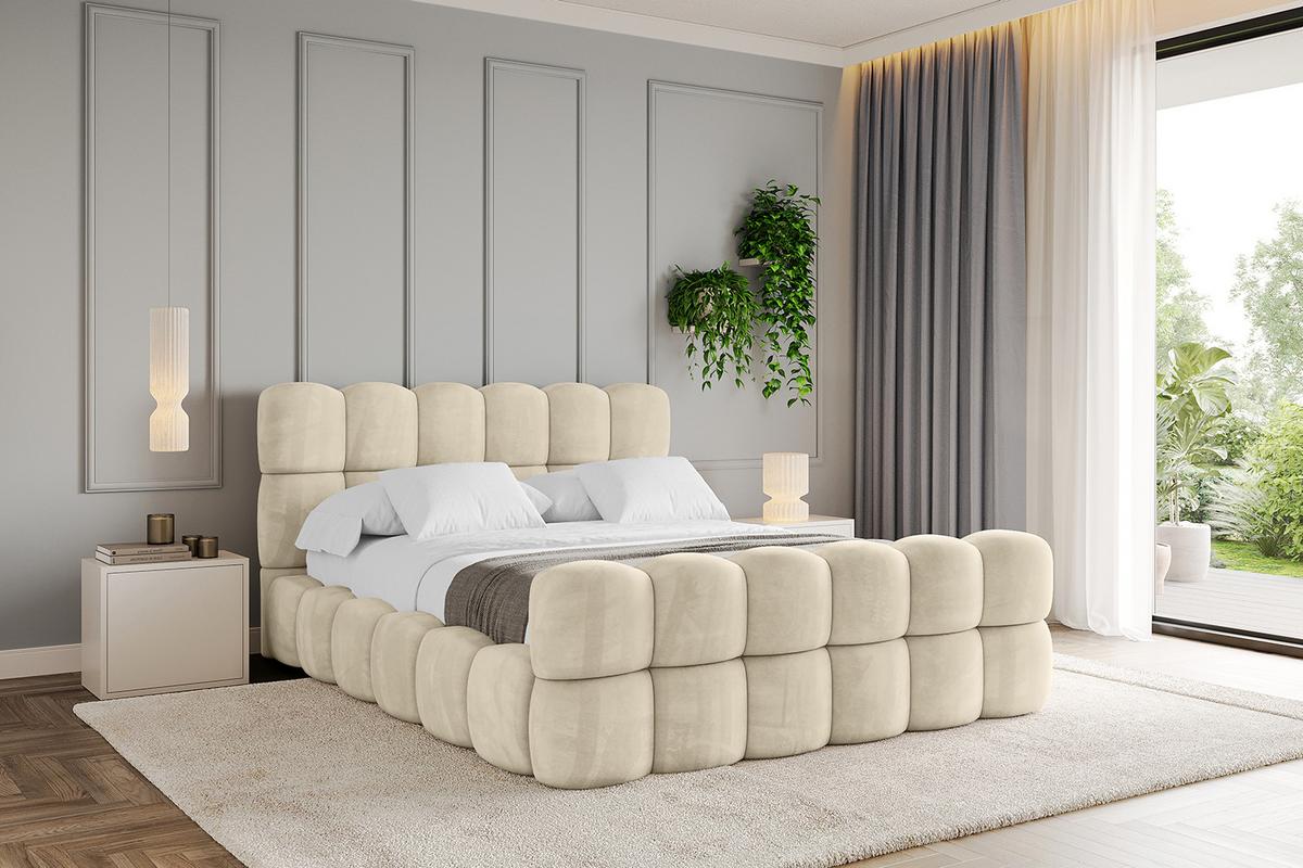 POLSTERBETT mit Bettkasten, Fußteil und Lattenrost, Bett mit Matratze H3/H4 - LEYA-Z 200x200 Beige - Ecru, Holzwerkstoff/Textil (200/200cm) - ALTDECOR