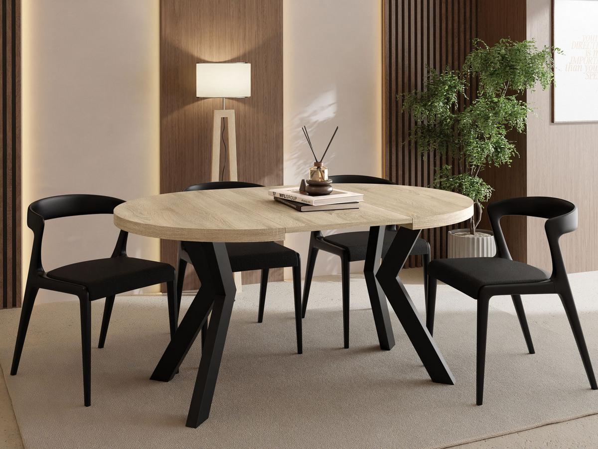 ESSTISCH Savio rund ausziehbar verlängerbar, Eiche Sonoma Hellbraun 80-130/80/77 cm - Schwarz/Sonoma Eiche, Holz/Holzwerkstoff (80/130/77cm) - WFL GROUP